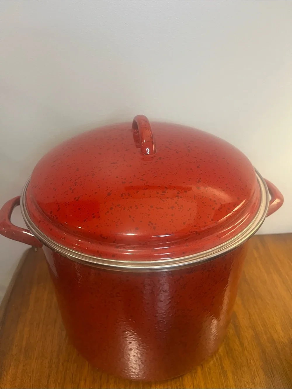 Paula Deen Signature 12 Qt Red Speckled Enamel on Steel Stockpot with Lid